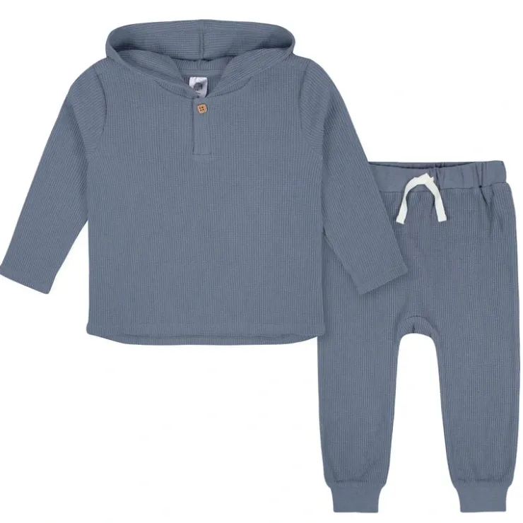 Boys Blue Waffle Knit Hoodie & Jogger 2 Pc Set