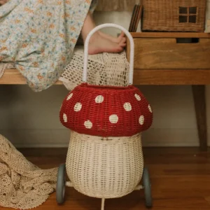 Olli Ella Rattan Mushroom Luggy - Red & White