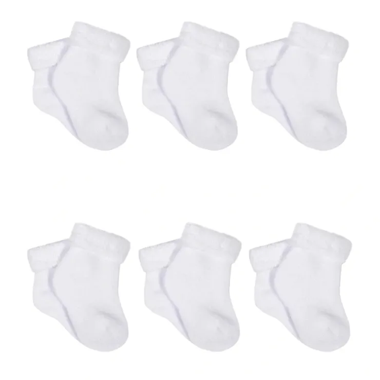 6 Pack Baby White Terry Socks 0-9M
