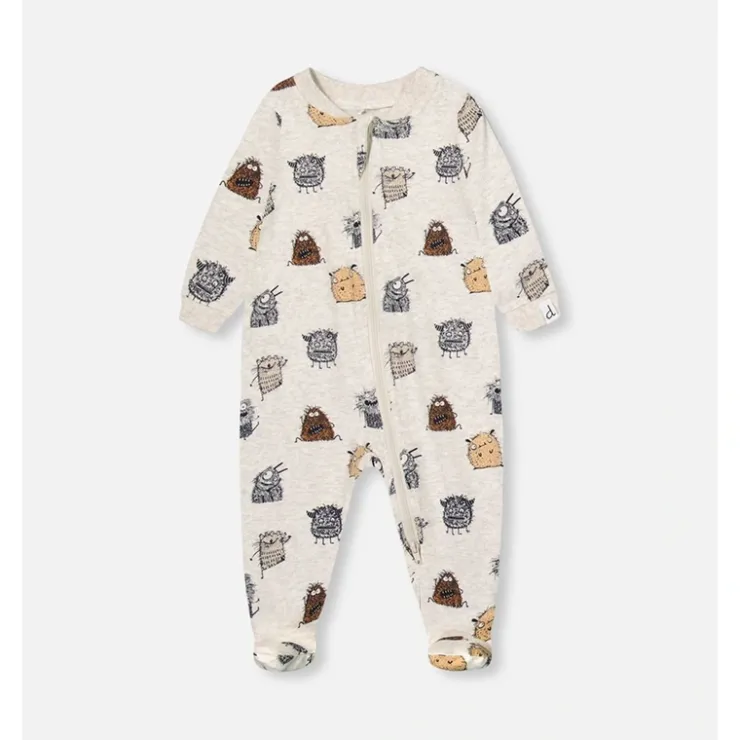 Pyjama beige chin imprim de monstres en coton biologique - Deux par Deux