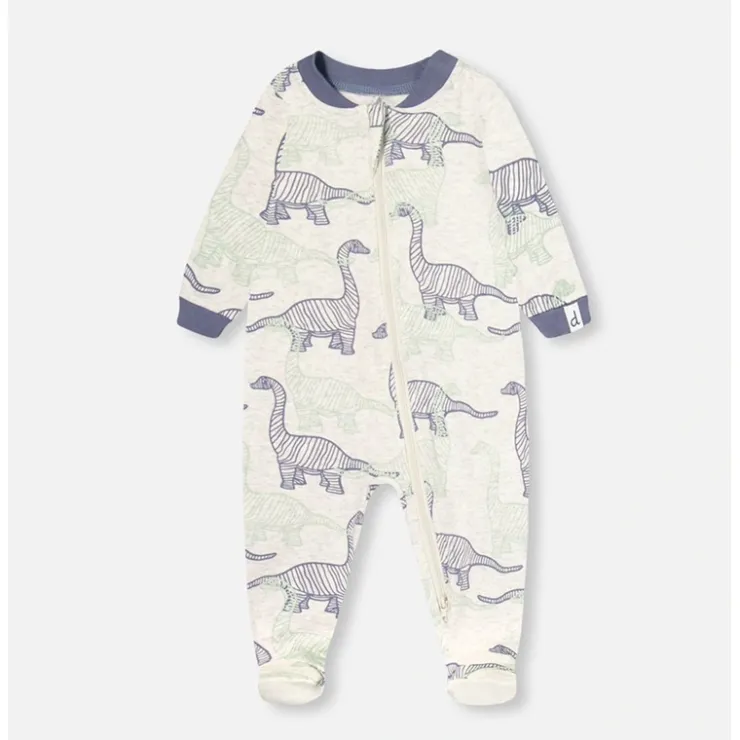 Pyjama beige chin imprim dinosaures en coton biologique - Deux par Deux